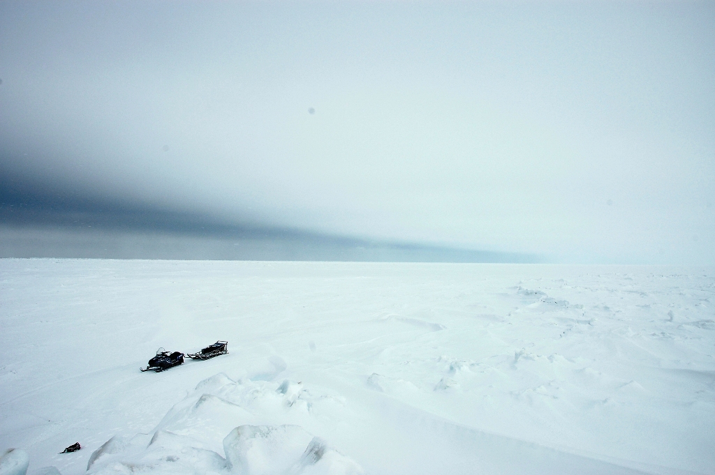 13 April 2012 - Water sky above the lead along the shorefast ice at Wales.