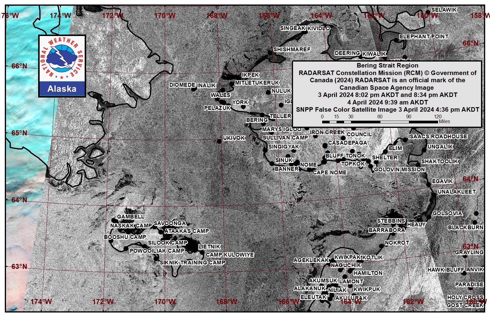 Bering Strait area satellite image.