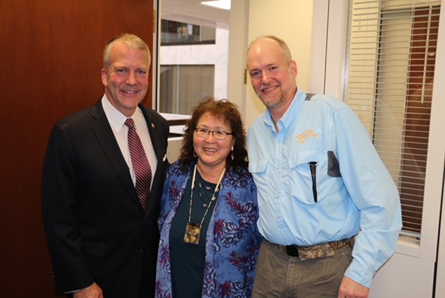Left to right, Senator Dan Sullivan, Helen Aderman, and Andrew Aderman visit Senator Sullivan's office during May 2019. Editor's note: This image was added 9 January 2020.