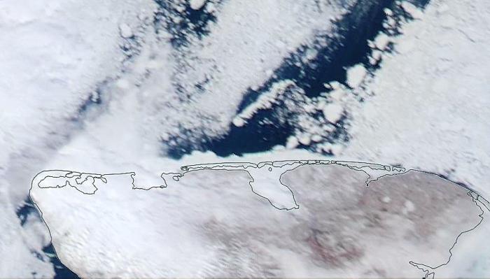 NASA Worldview satellite image of Shishmaref area on Saturday, courtesy of Curtis Nayokpuk.