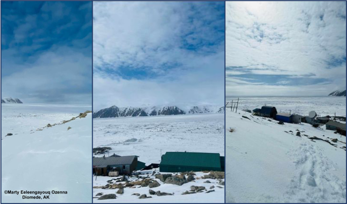 Weather and sea-ice conditions in Diomede. Photos courtesy of Marty Eeleengayouq Ozenna.