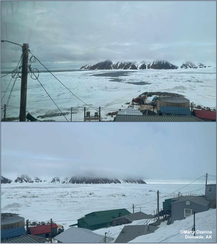Weather and sea-ice conditions in Diomede. Photos courtesy of Marty Eeleengayouq Ozenna.