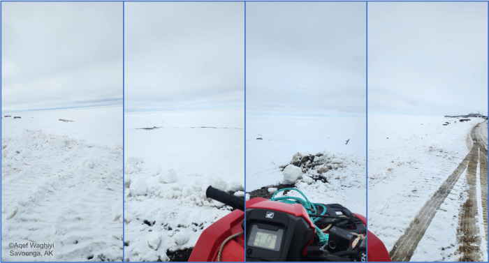 Weather and sea-ice conditions in Savoonga. Photos courtesy of Aqef Waghiyi.