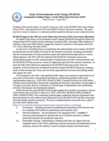 2015 Arctic Observing Network Position Paper