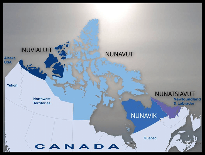 Image 1. Map of Inuit Nunagat. The Inuvialuit or Western Canadian Inuit are Inuit who live in the western Canadian Arctic region. Image courtesy of Inuit Tapiriit Kanatami.
